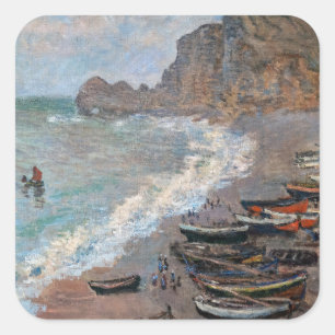 Sticker Carré Claude Monet - La Plage à Etretat