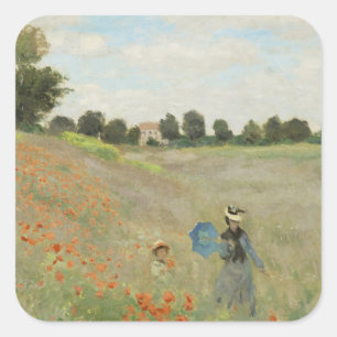 Sticker Carré Claude Monet Le Champ de coquelicots près d'Argent