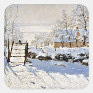Sticker Carré Claude Monet peinture, La Magpie,