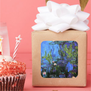 Sticker Carré Claude Monet : Water-Lilies, indigo bleu