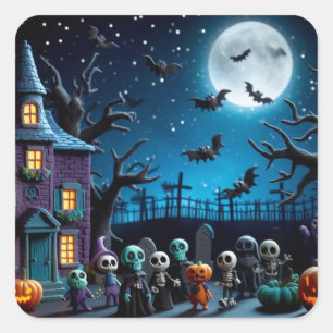 Sticker Carré Claymation artisanale Halloween les peurs