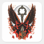 Sticker Carré Clé de fond en velours gothique avec ailes et lune (Devant)