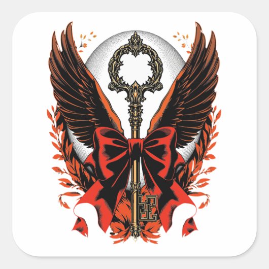 Sticker Carré Clé de fond en velours gothique avec ailes et lune (Devant)