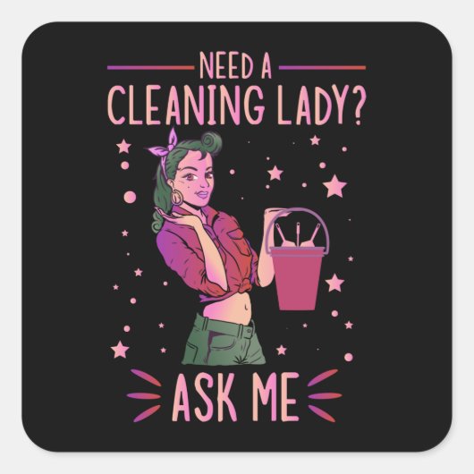 Sticker Carré Cleaning Lady Housekeeper Housekeeping Cleaner Gra (Devant)