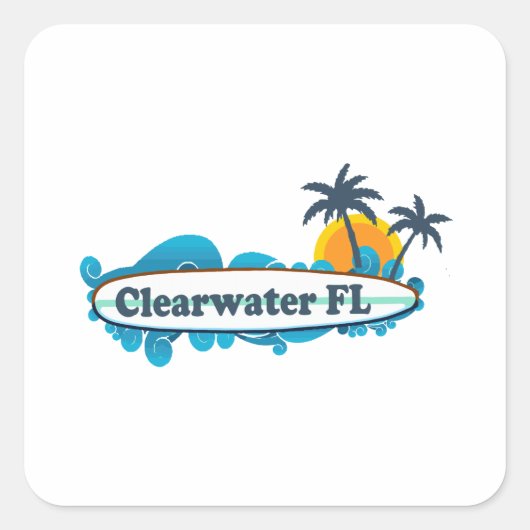 Sticker Carré Clearwater Florida - Design Surf. (Devant)