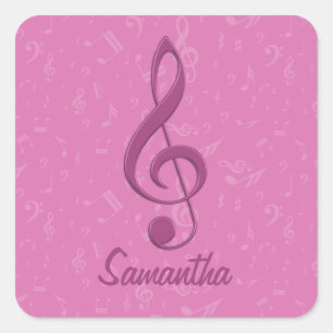 Sticker Carré Clef rose et notes musicales personnalisables