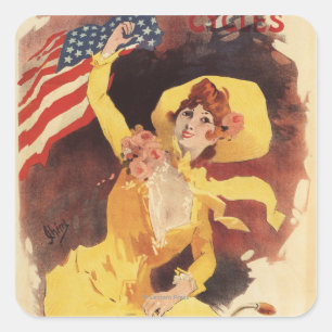 Sticker Carré Cleveland Bicycles American Girl en Jaune