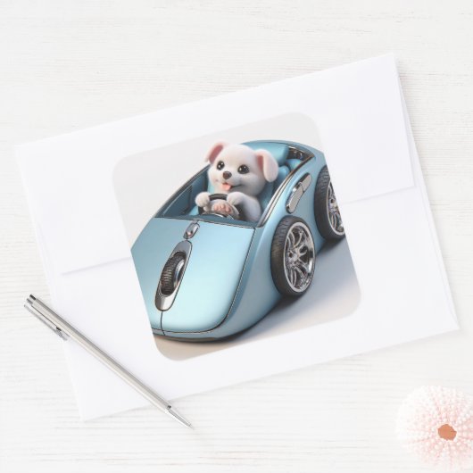 Sticker Carré Click and Vroom : Puppy Driver Edition (Enveloppe)