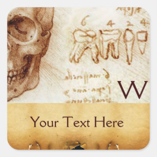 Sticker Carré CLINIQUE DENTAIRE, MONOGRAMME DENTISTE, Parchemin