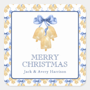 Sticker Carré Cloches de Noël ou de mariage à l'aquarelle