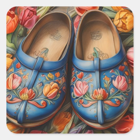 Sticker Carré Clogs avec arrière - plan Tulip (Devant)