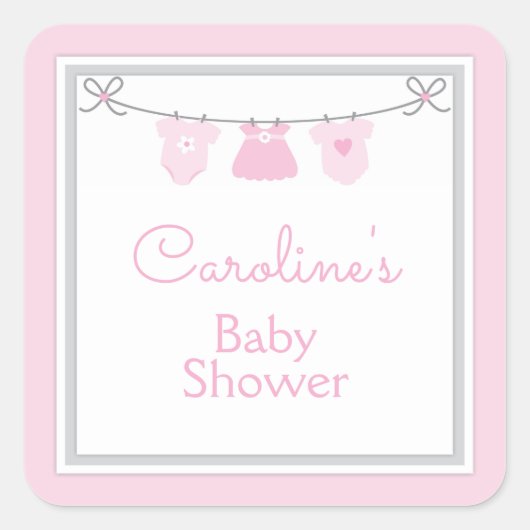 Sticker Carré Clothesline bébé fille douche rose Grey Chevron (Devant)