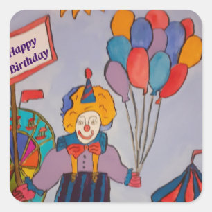 Sticker Carré Clown anniversaire
