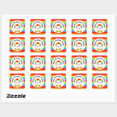 Sticker Carré Clown avec perruque arc-en-ciel fête d'anniversair (Feuille)