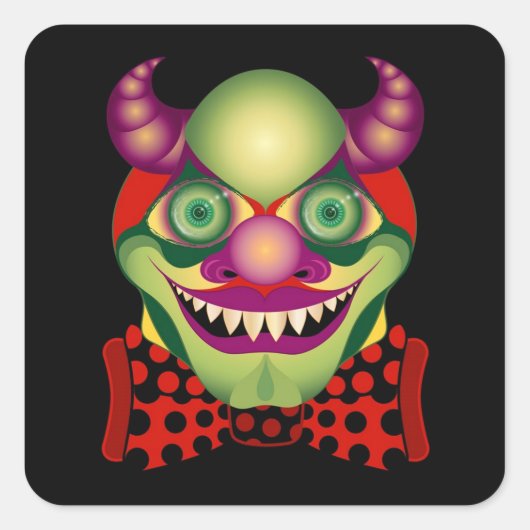 Sticker Carré Clown effrayant terriblement horrible et autocolla (Devant)