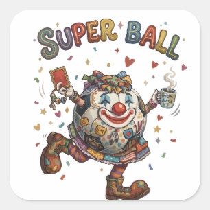 Sticker Carré Clown Super Balle Drôle Personnage de Balle de Foo