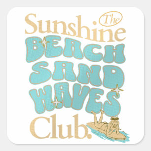 Sticker Carré Club Sunshine, Plage, Sable, Vagues Citation Été