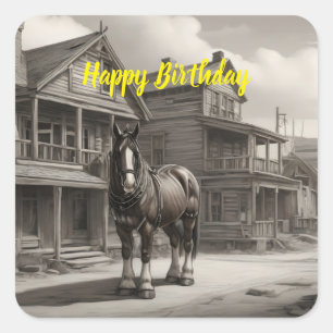 Sticker Carré Clydesdale cheval dans la ville fantôme