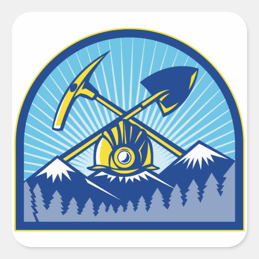 Sticker Carré Coal Miner Hardhat Pick Ax Shovel Retro (Devant)