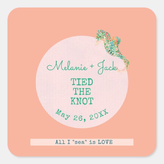 Sticker Carré Coastal Bridal Shower Seahorse Stripe (Devant)