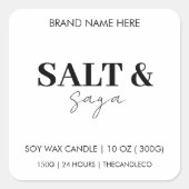 Sticker Carré Coastal Sea & Sand Custom Candle Label Black White (Devant)