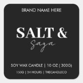 Sticker Carré Coastal Sea & Sand Custom Candle Label Black White (Devant)