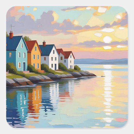 Sticker Carré Coastal Themed | Beach Homes on the Bay (Devant)