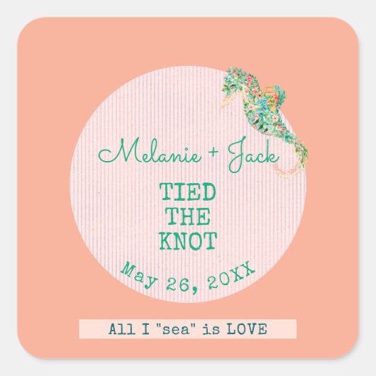 Sticker Carré Coastal Weddingr Seahorse Stripe (Devant)