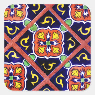 Sticker Carré Cobalt Blue Burange Orange Southwestern Tile Desig