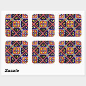 Sticker Carré Cobalt Blue Burange Orange Southwestern Tile Desig (Feuille)