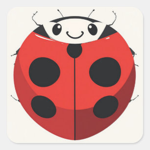 Sticker Carré Coccinelle Heureuse Dessin Animé Avec Des Points R