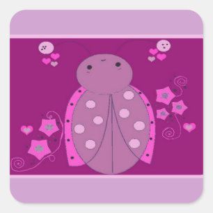Sticker Carré Coccinelle rose et violette