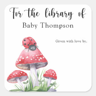 Sticker Carré Coccinelle sur champignons - pour la bibliothèque 