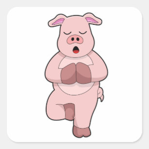 Sticker Carré Cochon au Yoga sur une jambe