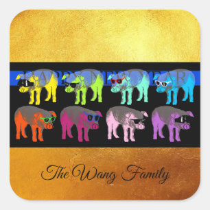 Sticker Carré Cochon chinois Nouvel An 2019 Pop Gold Carré S