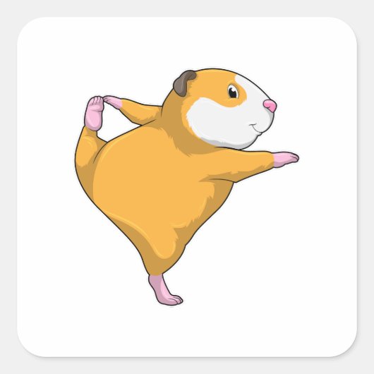 Sticker Carré Cochon de Guinée au Yoga Exercice d'étirement (Devant)
