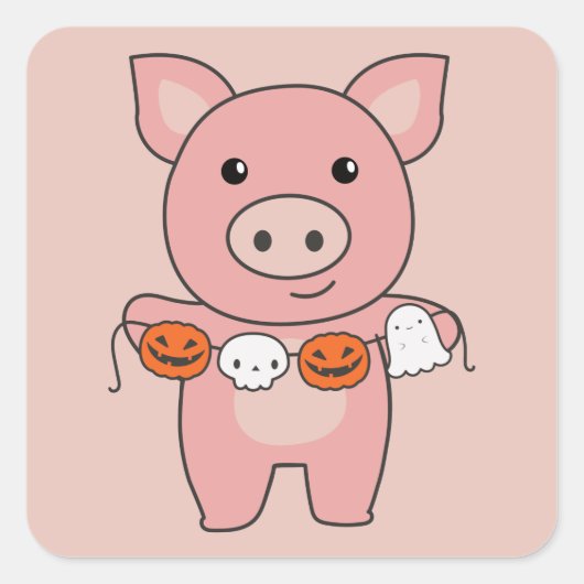 Sticker Carré Cochon Happy Halloween Citrouille Chat Costume Car (Devant)