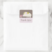 Sticker Carré Cochon mignon et Fleurs roses brun (Sac)