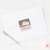 Sticker Carré Cochon mignon et Fleurs roses brun (Enveloppe)