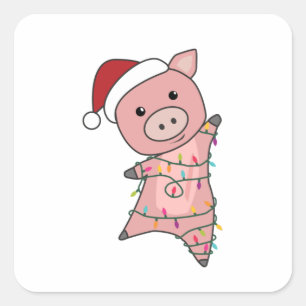 Sticker Carré Cochon Noël Neige Animaux d'hiver Cochons