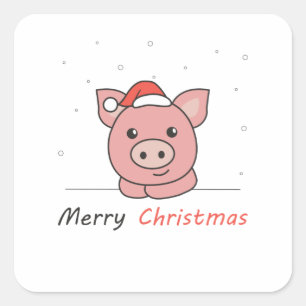 Sticker Carré Cochon Noël Neige Animaux d'hiver Cochons