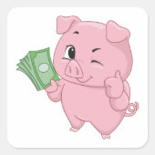 Sticker Carré Cochon rose riche (Devant)