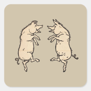 Sticker Carré Cochons Antiques Dansants : Piggy Jig Fantaisiste