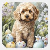 Sticker Carré Cockapoo avec œufs de Pâques de vacances (Devant)