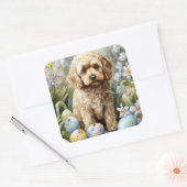 Sticker Carré Cockapoo avec œufs de Pâques de vacances (Enveloppe)