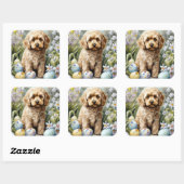 Sticker Carré Cockapoo avec œufs de Pâques vacances (Feuille)