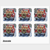Sticker Carré Cockapoo camion rouge de Noël vacances (Feuille)