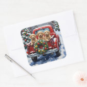 Sticker Carré Cockapoo camion rouge de Noël vacances (Enveloppe)