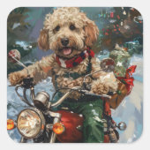 Sticker Carré Cockapoo Chien chevauchant la moto Noël (Devant)