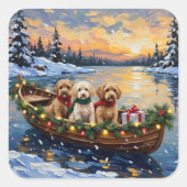 Sticker Carré Cockapoo Christmas Boat Holiday (Devant)